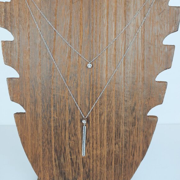 Sterling Silver Double Chain Rhodium Plated Swarovski Crystals Necklace - Picture 3 of 6